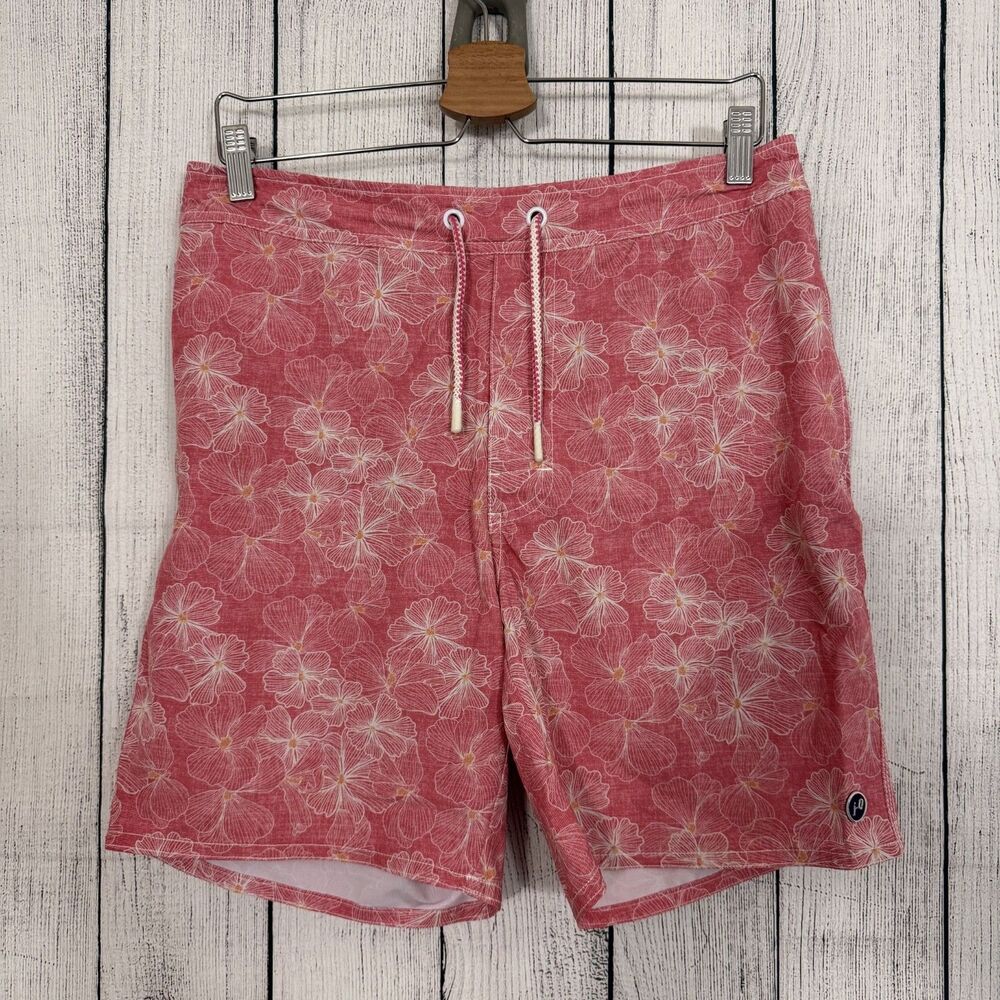 Johnnie-O Men's Medium Pink Floral Mesh Lining Swimming Trunks Shorts